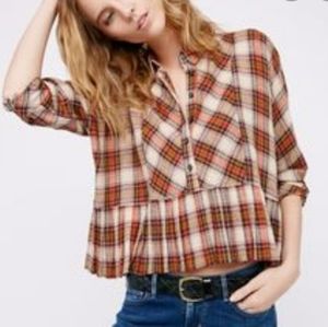 FREE PEOPLE PLAID OVERSIZED TOP SIZE S